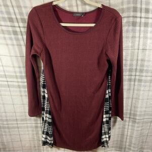 Anthropologie THML women Sweater Dress medium knit academia maroon plaid